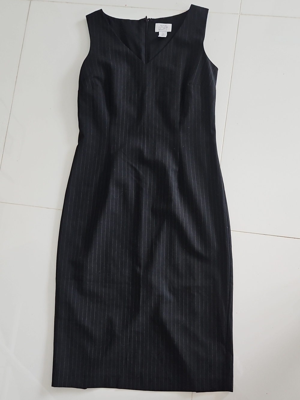 LOFT Black Pinstripe Sleeveless Sheath Dress